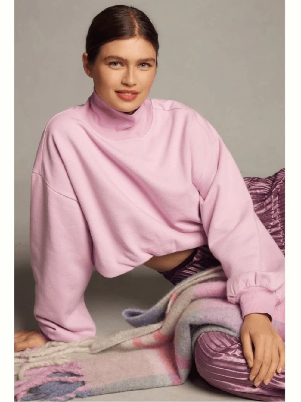 Anthropologie PILCRO Funnel Neck Bubble Hem‎ Pullover Sweatshirt Lavender Sz XS